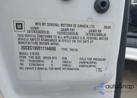 2001 Chevrolet Silverado 1500 Ls z USA, uszkodzony, nr VIN 2GCEC19V811144080